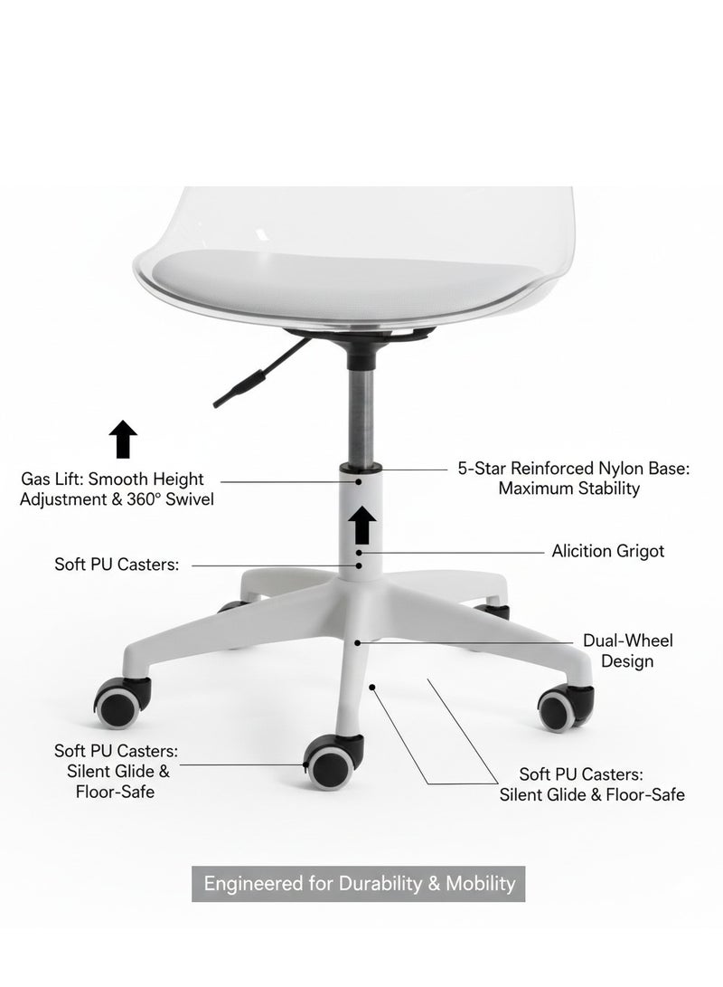 TarafCom Modern transparent acrylic office chair with padded seat and caster base - Image 4